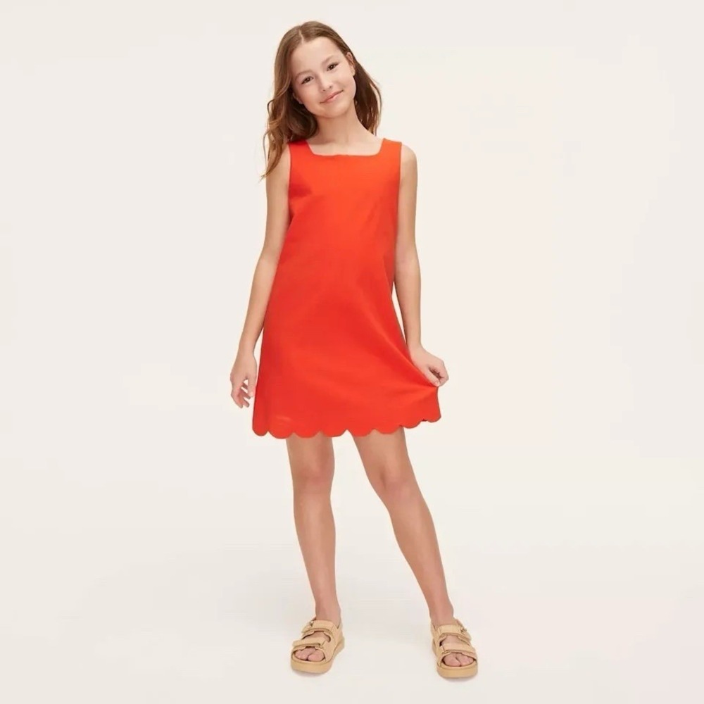 Kate Spade Scalloped Girl's Orange Red Coral Dress Rayon/cotton Size XL